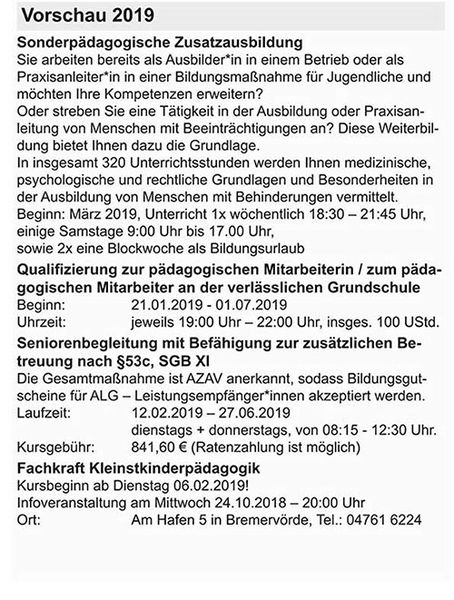 Vorschau Kursangebote 2019